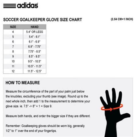 adidas soccer gloves size chart